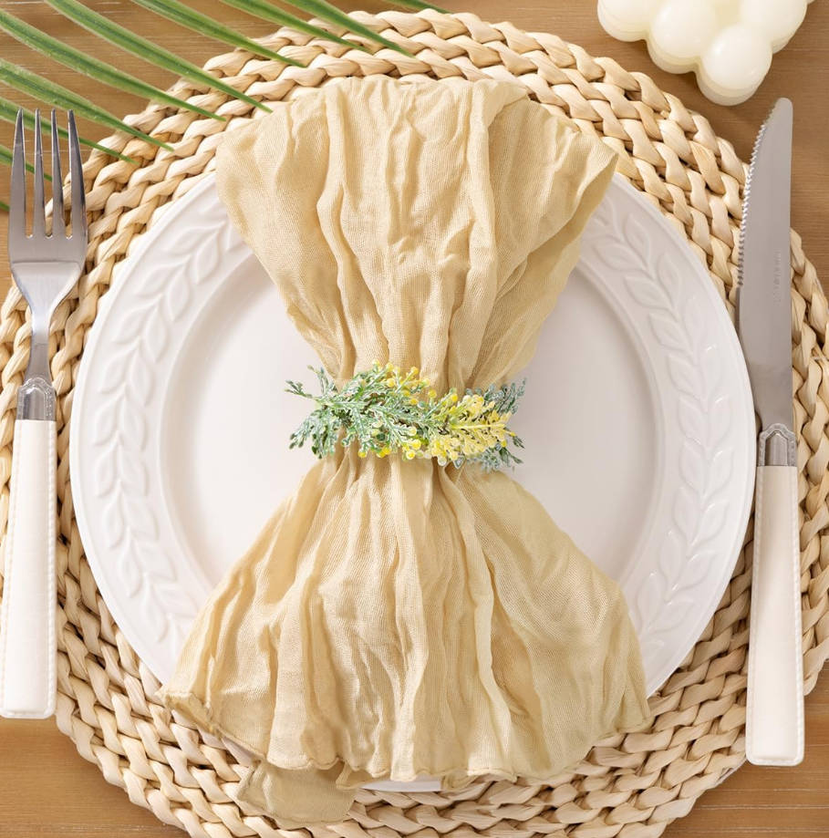 Champagne Sand Cheesecloth Napkins Summer Cheese Cloths Gauze Set of 10 Boho Washable Dinner Table Napkins for Wedding Party Baby Shower Birthday Party Decor