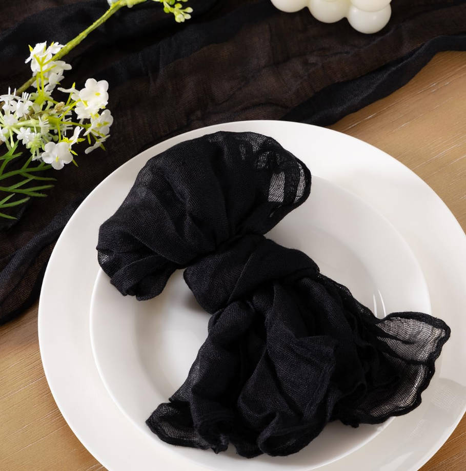 Black Cheesecloth Napkins Summer Cheese Cloths Gauze Set of 10 Boho Washable Dinner Table Napkins for Wedding Party Baby Shower Birthday Party Decor