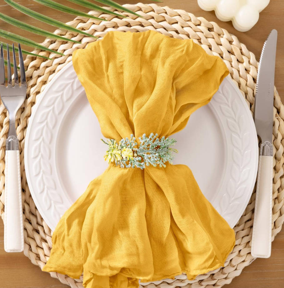 Gold Yellow Cheesecloth Napkins Summer Cheese Cloths Gauze Set of 10 Boho Washable Dinner Table Napkins for Wedding Party Baby Shower Birthday Party Decor
