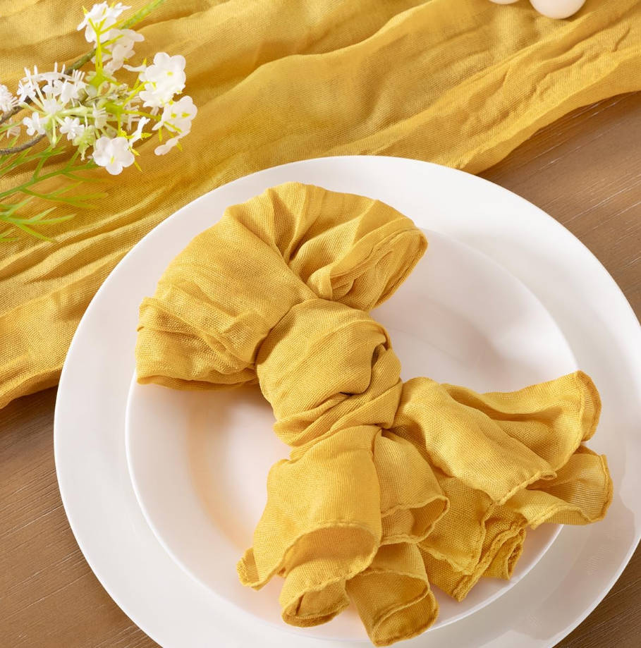 Gold Yellow Cheesecloth Napkins Summer Cheese Cloths Gauze Set of 10 Boho Washable Dinner Table Napkins for Wedding Party Baby Shower Birthday Party Decor