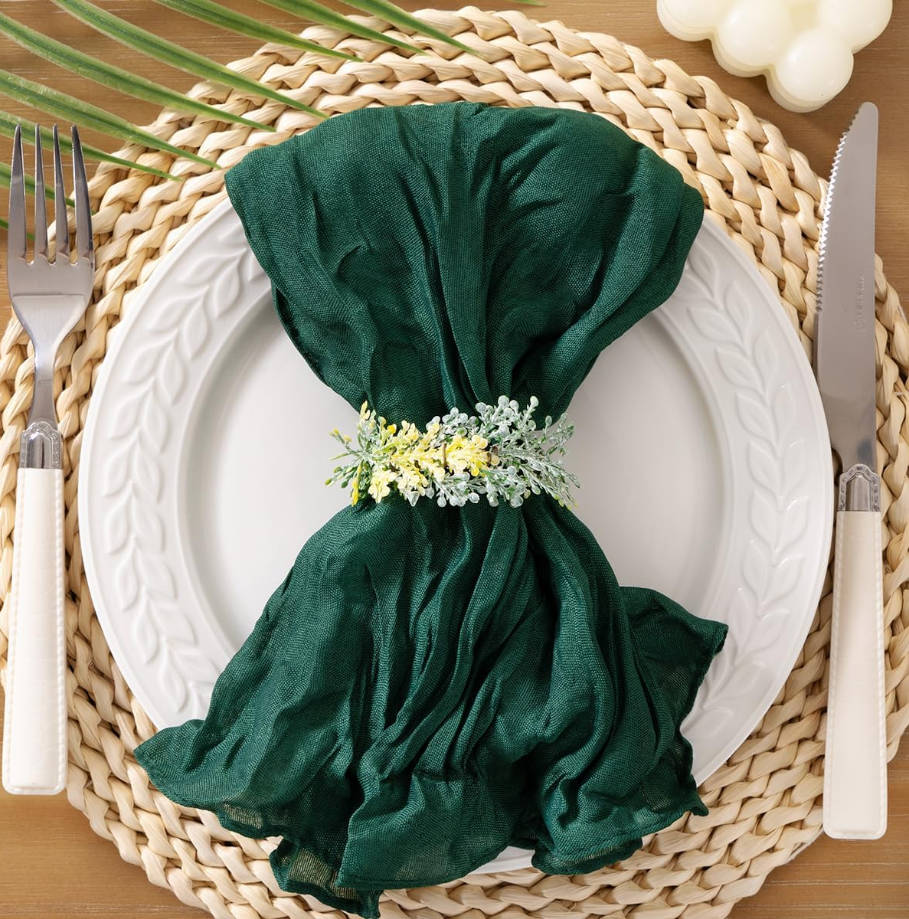 Emerald Green Cheesecloth Napkins Summer Cheese Cloths Gauze Set of 10 Boho Washable Dinner Table Napkins for Wedding Party Baby Shower Birthday Party Decor