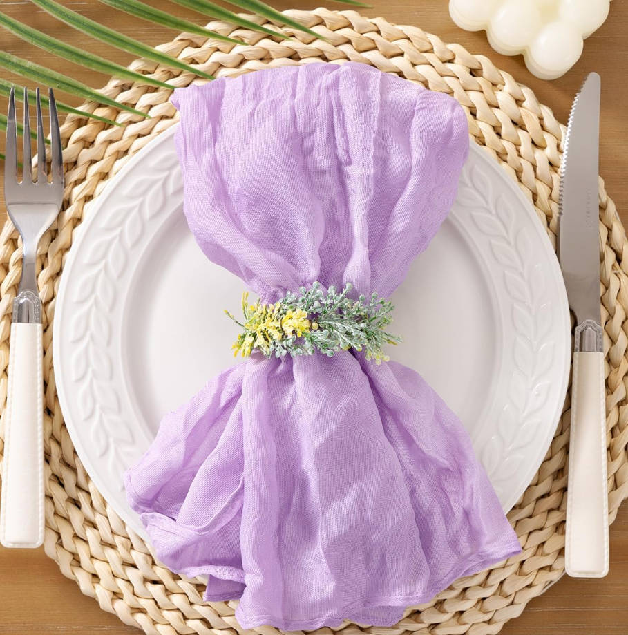 Lilac Purple Lavender Cheesecloth Napkins Summer Cheese Cloths Gauze Set of 10 Boho Washable Dinner Table Napkins for Wedding Party Baby Shower Birthday Party Decor