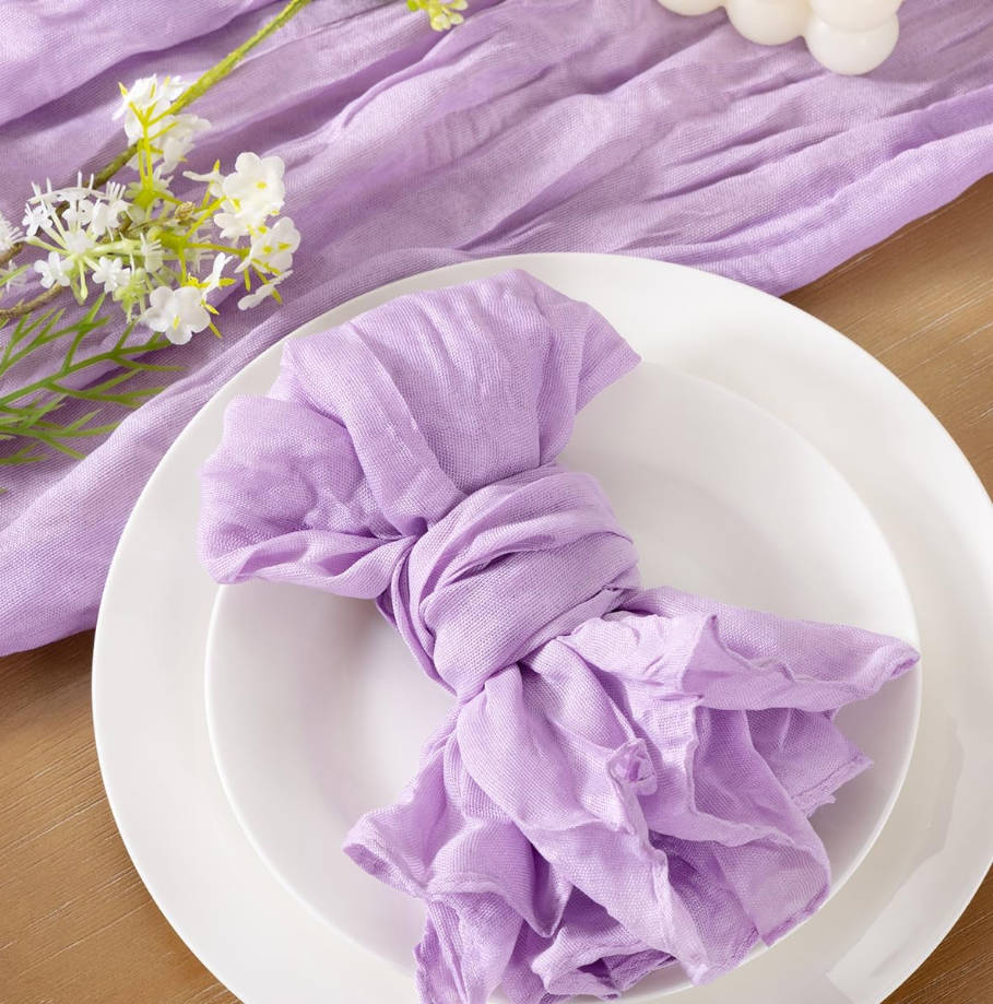 Lilac Purple Lavender Cheesecloth Napkins Summer Cheese Cloths Gauze Set of 10 Boho Washable Dinner Table Napkins for Wedding Party Baby Shower Birthday Party Decor