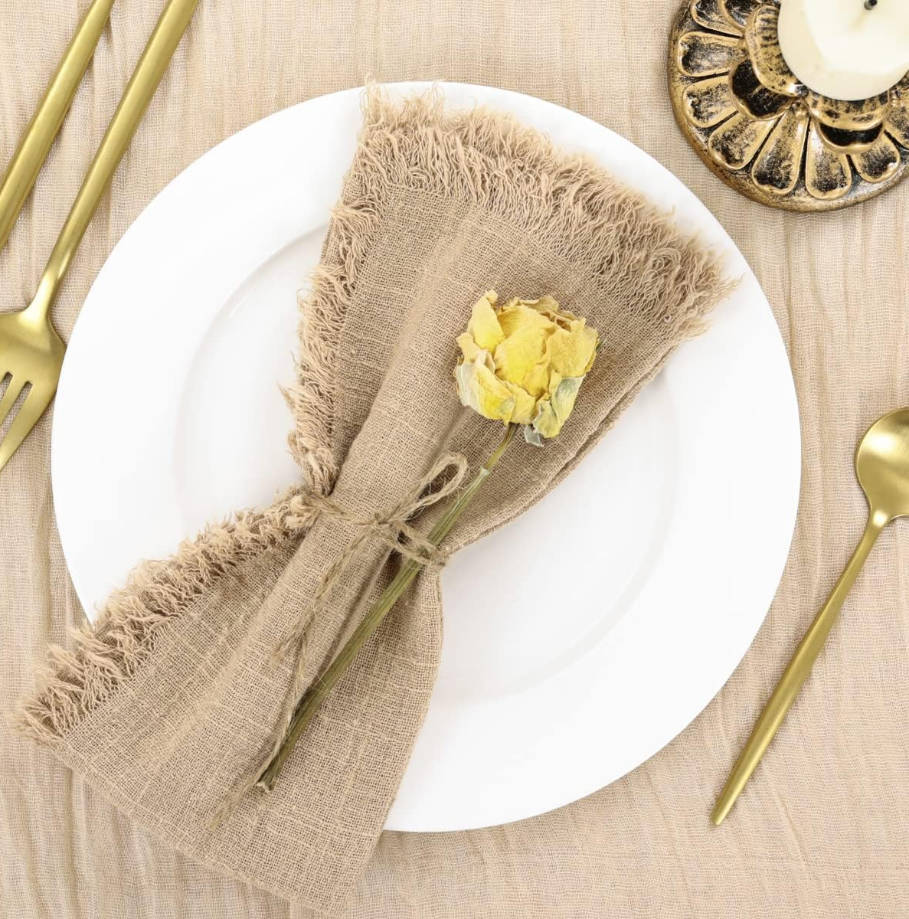 Set of 8 Linen Napkins Caramel Easter Spring Cloth Napkins Washable Cotton Dinner Napkins Fringe 17"x17" for Wedding Party Bridal Baby Shower Birthday Table Decorations