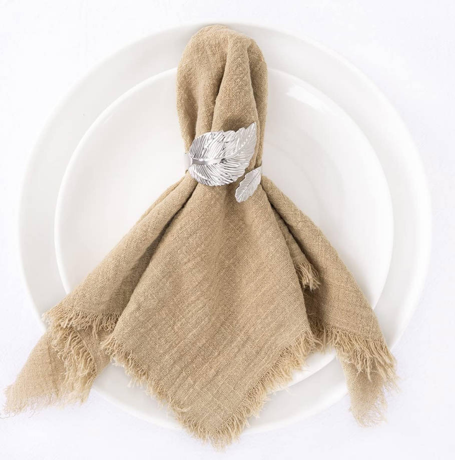 Set of 8 Linen Napkins Caramel Easter Spring Cloth Napkins Washable Cotton Dinner Napkins Fringe 17"x17" for Wedding Party Bridal Baby Shower Birthday Table Decorations