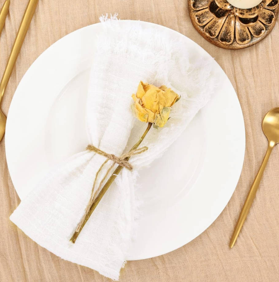 Set of 8 Linen Napkins Cream White Easter Spring Cloth Napkins Washable Cotton Dinner Napkins Fringe 17"x17" for Wedding Party Bridal Baby Shower Birthday Table Decorations
