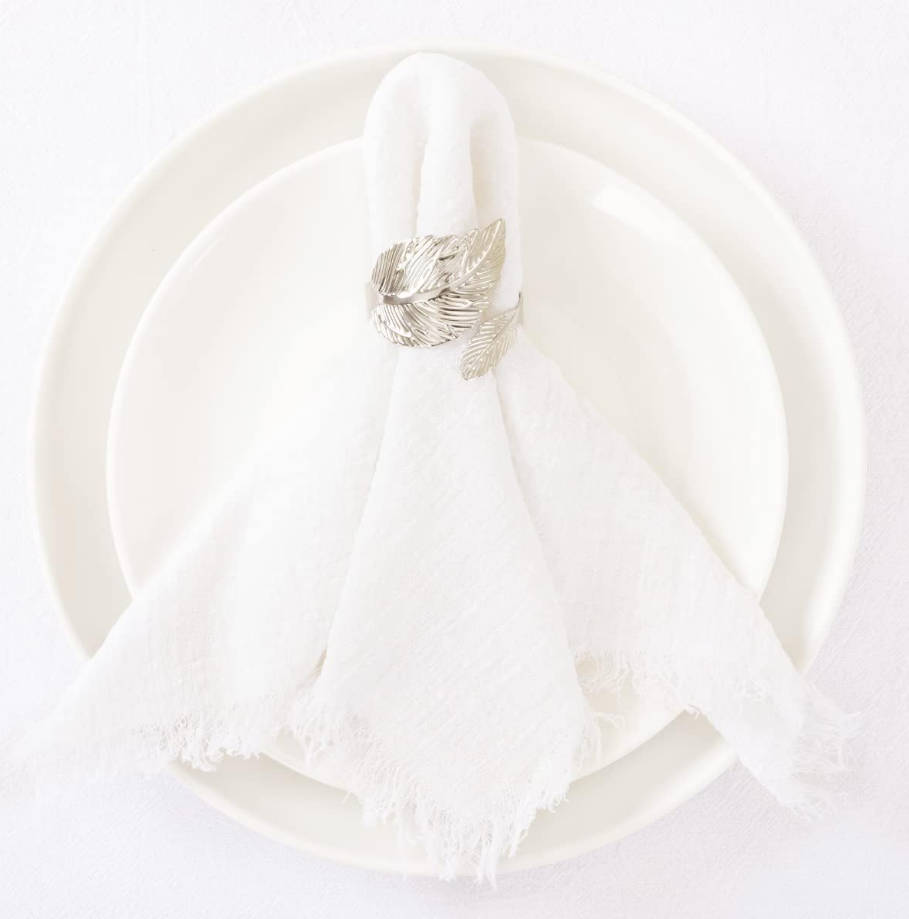 Set of 8 Linen Napkins Cream White Easter Spring Cloth Napkins Washable Cotton Dinner Napkins Fringe 17"x17" for Wedding Party Bridal Baby Shower Birthday Table Decorations