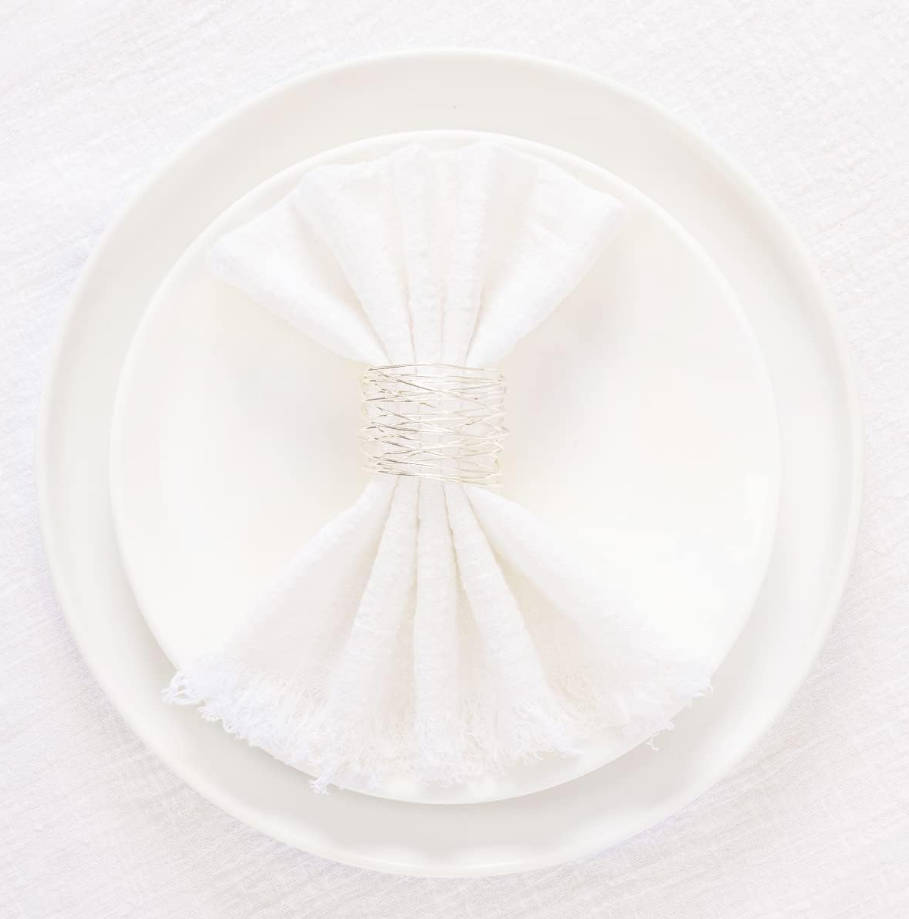 Set of 8 Linen Napkins Cream White Easter Spring Cloth Napkins Washable Cotton Dinner Napkins Fringe 17"x17" for Wedding Party Bridal Baby Shower Birthday Table Decorations