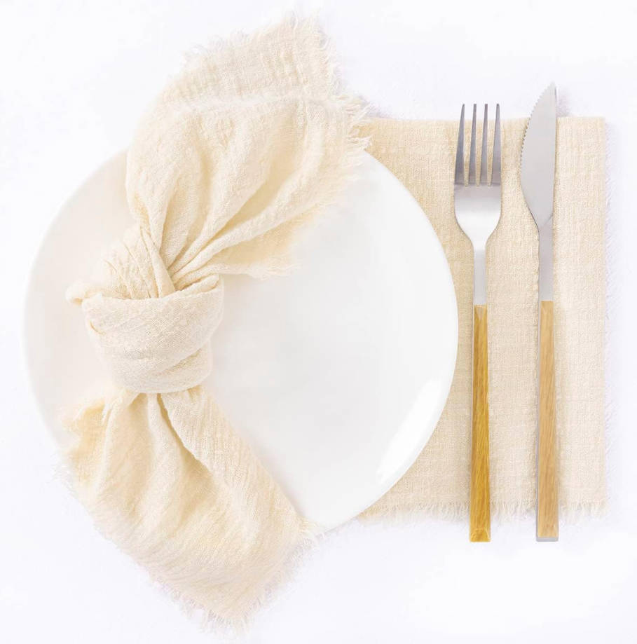 Set of 8 Linen Napkins Beige Easter Spring Cloth Napkins Washable Cotton Dinner Napkins Fringe 17"x17" for Wedding Party Bridal Baby Shower Birthday Table Decorations