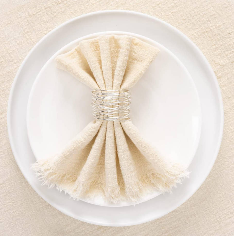 Set of 8 Linen Napkins Beige Easter Spring Cloth Napkins Washable Cotton Dinner Napkins Fringe 17"x17" for Wedding Party Bridal Baby Shower Birthday Table Decorations