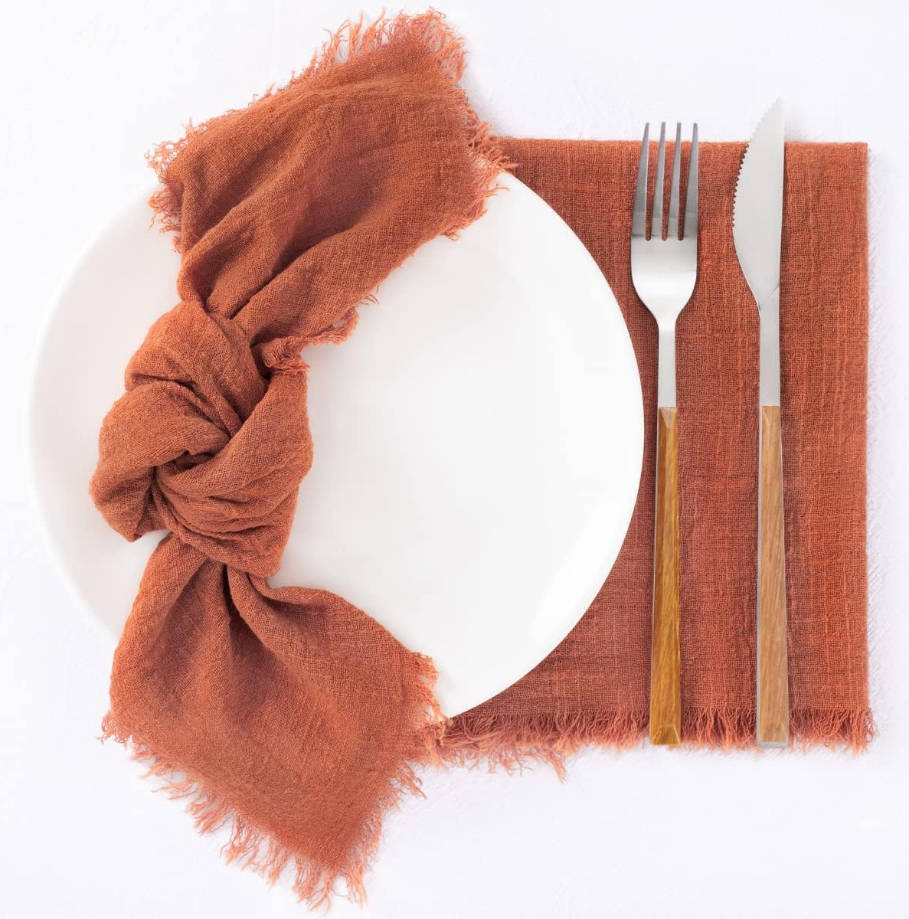 Set of 8 Linen Napkins Terracotta Easter Spring Cloth Napkins Washable Cotton Dinner Napkins Fringe 17"x17" for Wedding Party Bridal Baby Shower Birthday Table Decorations