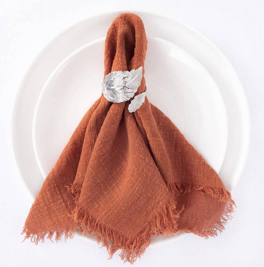 Set of 8 Linen Napkins Terracotta Easter Spring Cloth Napkins Washable Cotton Dinner Napkins Fringe 17"x17" for Wedding Party Bridal Baby Shower Birthday Table Decorations