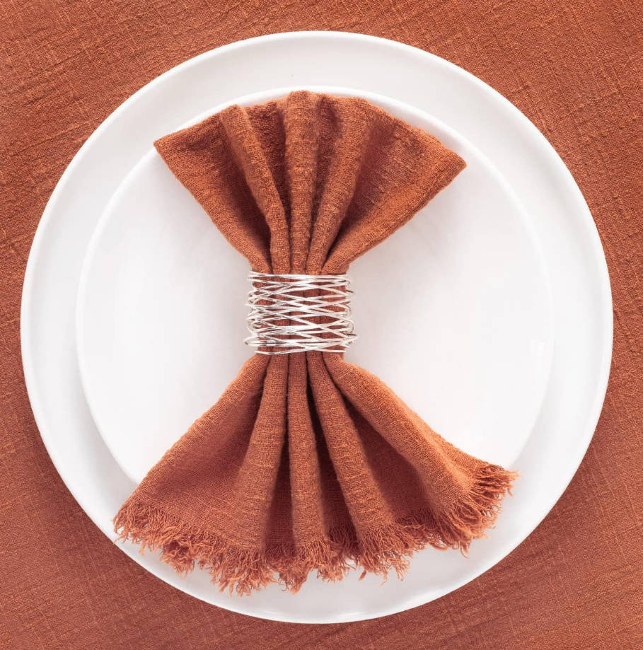 Set of 8 Linen Napkins Terracotta Easter Spring Cloth Napkins Washable Cotton Dinner Napkins Fringe 17"x17" for Wedding Party Bridal Baby Shower Birthday Table Decorations