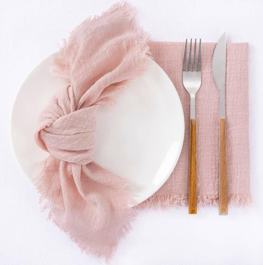 Set of 12 Linen Napkins Dusty Rose Easter Spring Cloth Napkins Washable Cotton Dinner Napkins Fringe 17"x17" for Wedding Party Bridal Baby Shower Birthday Table Decorations