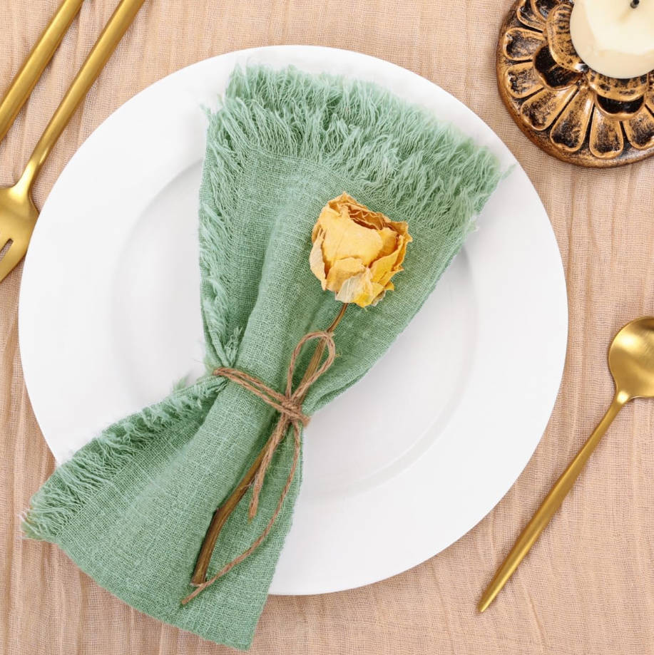 Set of 12 Linen Napkins Sage Green Easter Spring Cloth Napkins Washable Fringe 17"x17" for Wedding Party Bridal Baby Shower Birthday Table Decorations