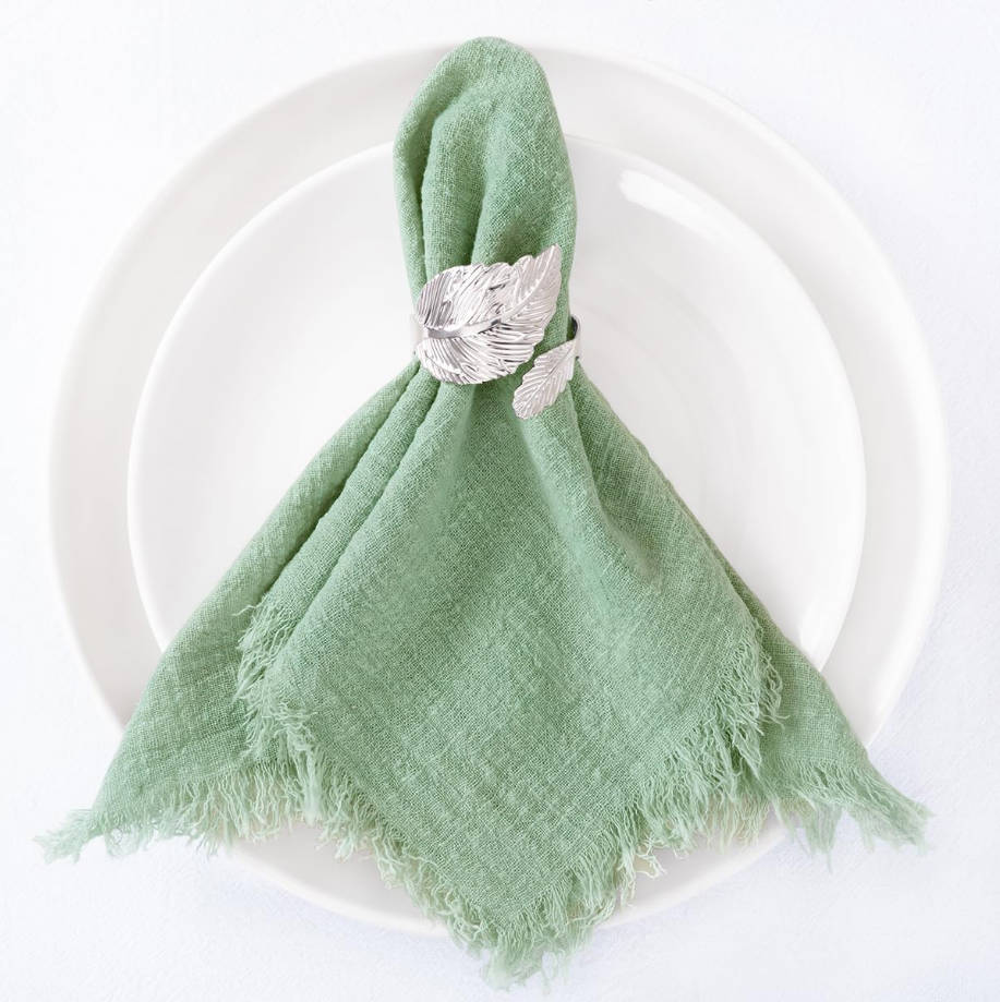 Set of 12 Linen Napkins Sage Green Easter Spring Cloth Napkins Washable Fringe 17"x17" for Wedding Party Bridal Baby Shower Birthday Table Decorations