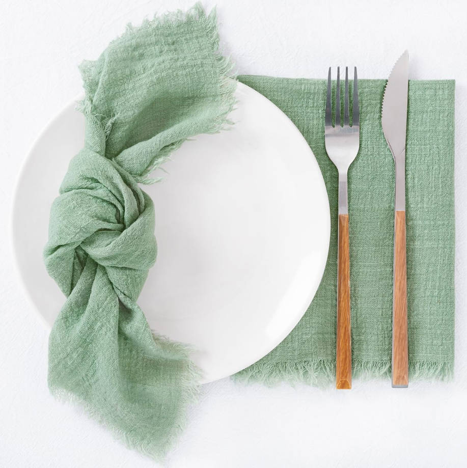 Set of 12 Linen Napkins Sage Green Easter Spring Cloth Napkins Washable Fringe 17"x17" for Wedding Party Bridal Baby Shower Birthday Table Decorations