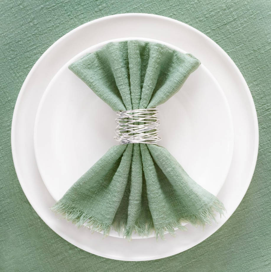 Set of 12 Linen Napkins Sage Green Easter Spring Cloth Napkins Washable Fringe 17"x17" for Wedding Party Bridal Baby Shower Birthday Table Decorations