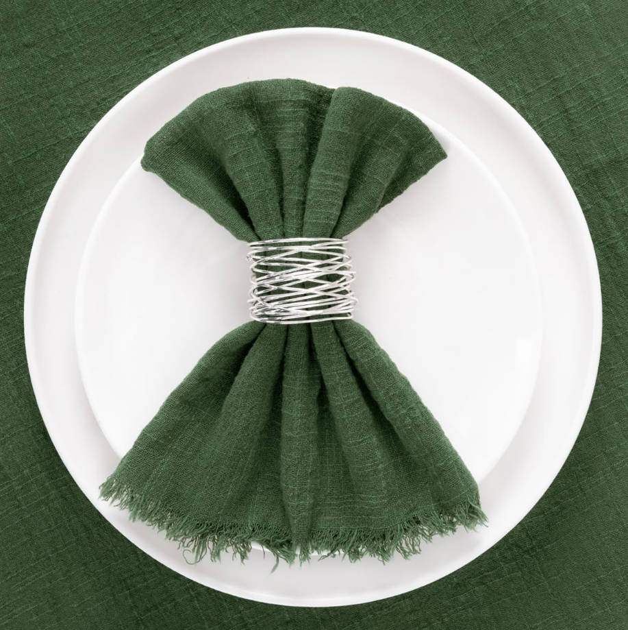 Set of 12 Linen Napkins Green Easter Spring Cloth Napkins Washable Cotton Dinner Napkins Fringe 17"x17" for Wedding Party Bridal Baby Shower Birthday Table Decorations