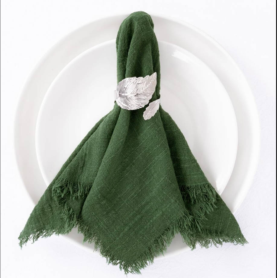 Set of 12 Linen Napkins Green Easter Spring Cloth Napkins Washable Cotton Dinner Napkins Fringe 17"x17" for Wedding Party Bridal Baby Shower Birthday Table Decorations