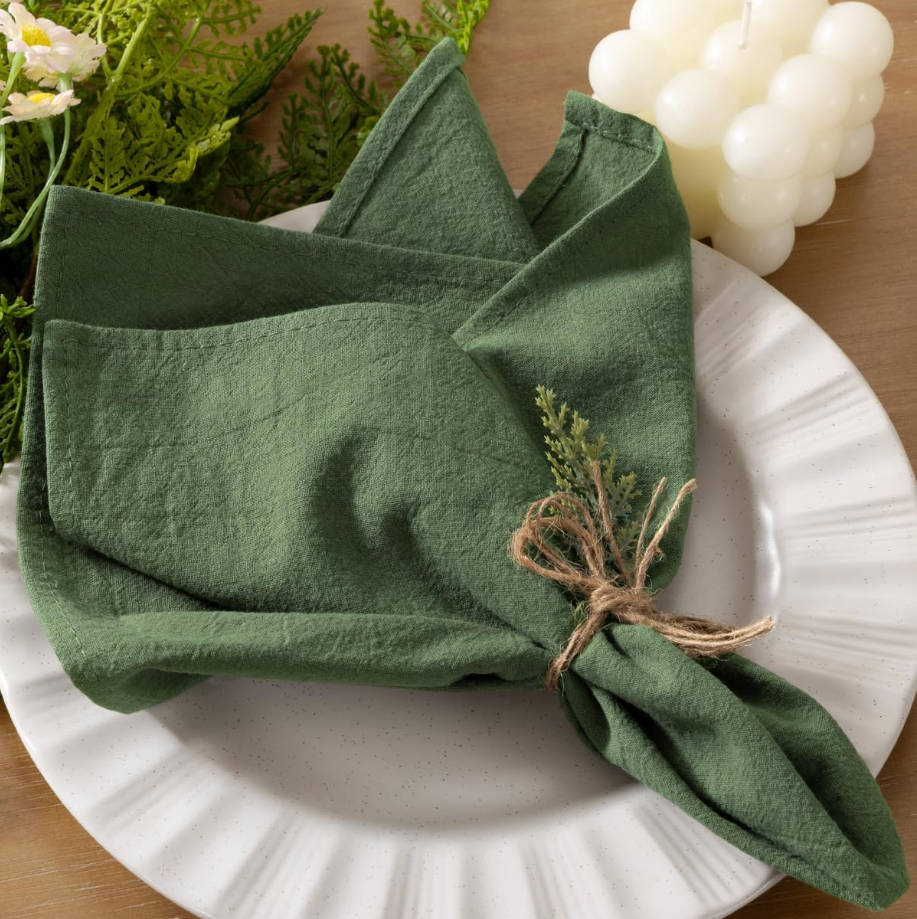 Cloth Napkins Green Summer Washable Reusable Bulk Linen Cotton Napkins Set of 4 17"x17" for Wedding Party Bridal Baby Shower Birthday Dining Table Decorations