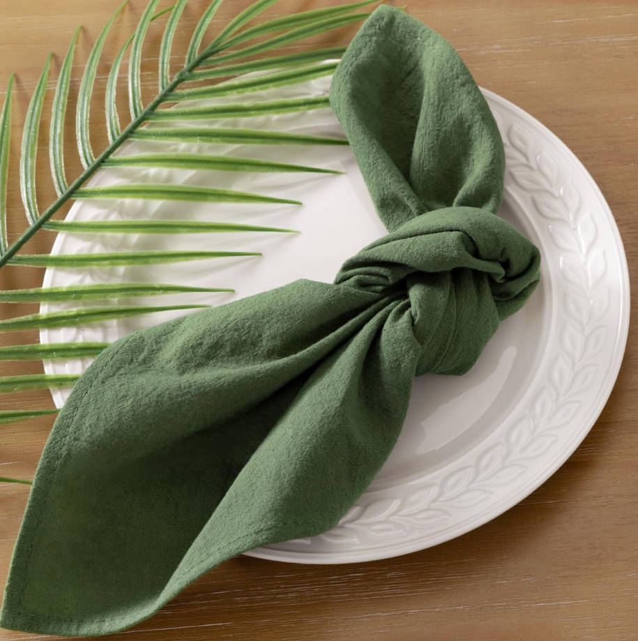 Cloth Napkins Green Summer Washable Reusable Bulk Linen Cotton Napkins Set of 4 17"x17" for Wedding Party Bridal Baby Shower Birthday Dining Table Decorations