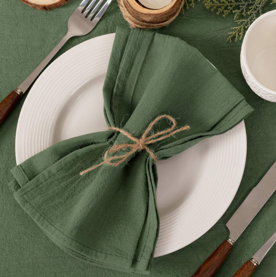 Cloth Napkins Green Summer Washable Reusable Bulk Linen Cotton Napkins Set of 4 17"x17" for Wedding Party Bridal Baby Shower Birthday Dining Table Decorations