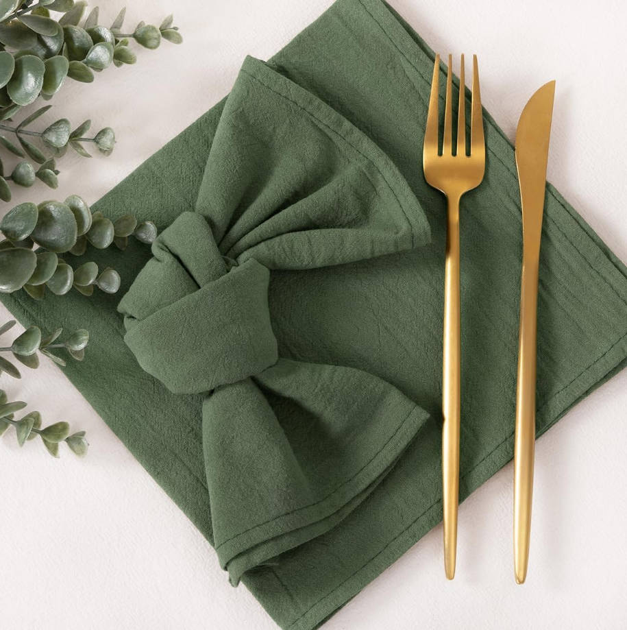 Cloth Napkins Green Summer Washable Reusable Bulk Linen Cotton Napkins Set of 4 17"x17" for Wedding Party Bridal Baby Shower Birthday Dining Table Decorations