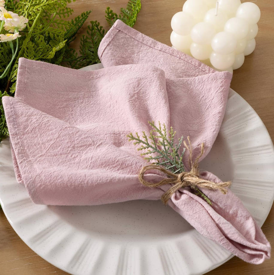 Cloth Napkins Pink Summer Washable Reusable Bulk Linen Cotton Napkins Set of 4 17"x17" for Wedding Party Bridal Baby Shower Birthday Dining Table Decorations