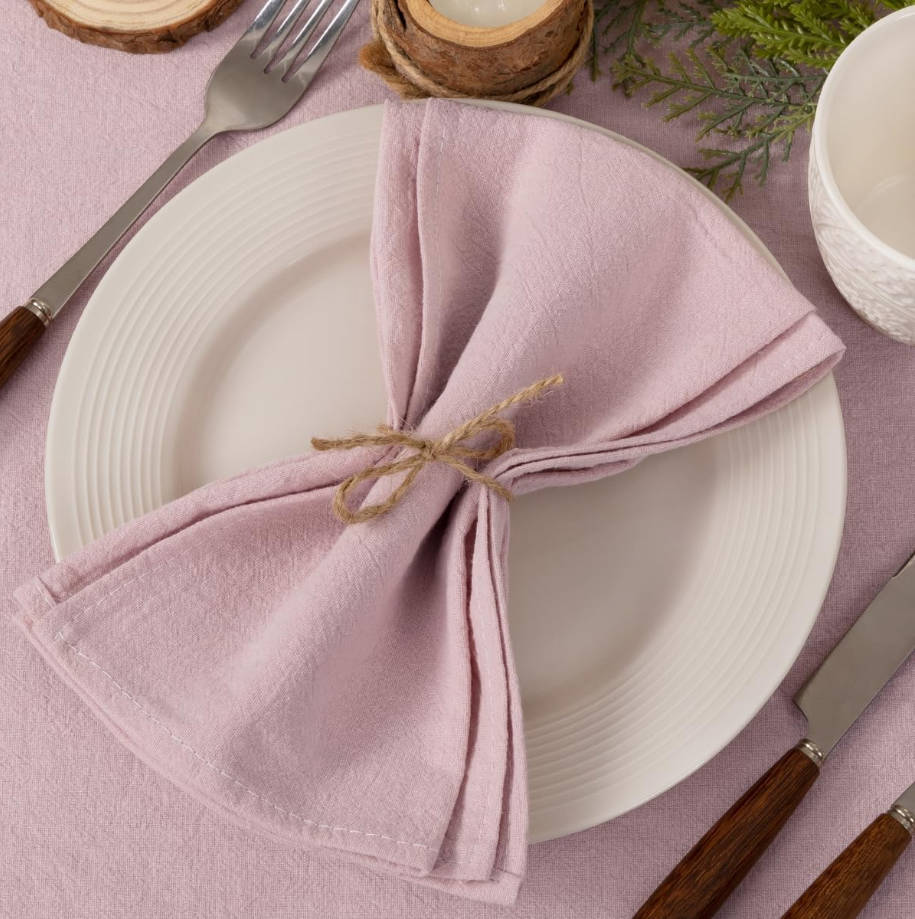 Cloth Napkins Pink Summer Washable Reusable Bulk Linen Cotton Napkins Set of 4 17"x17" for Wedding Party Bridal Baby Shower Birthday Dining Table Decorations