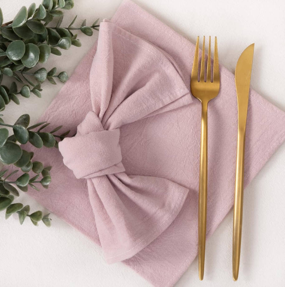 Cloth Napkins Pink Summer Washable Reusable Bulk Linen Cotton Napkins Set of 4 17"x17" for Wedding Party Bridal Baby Shower Birthday Dining Table Decorations