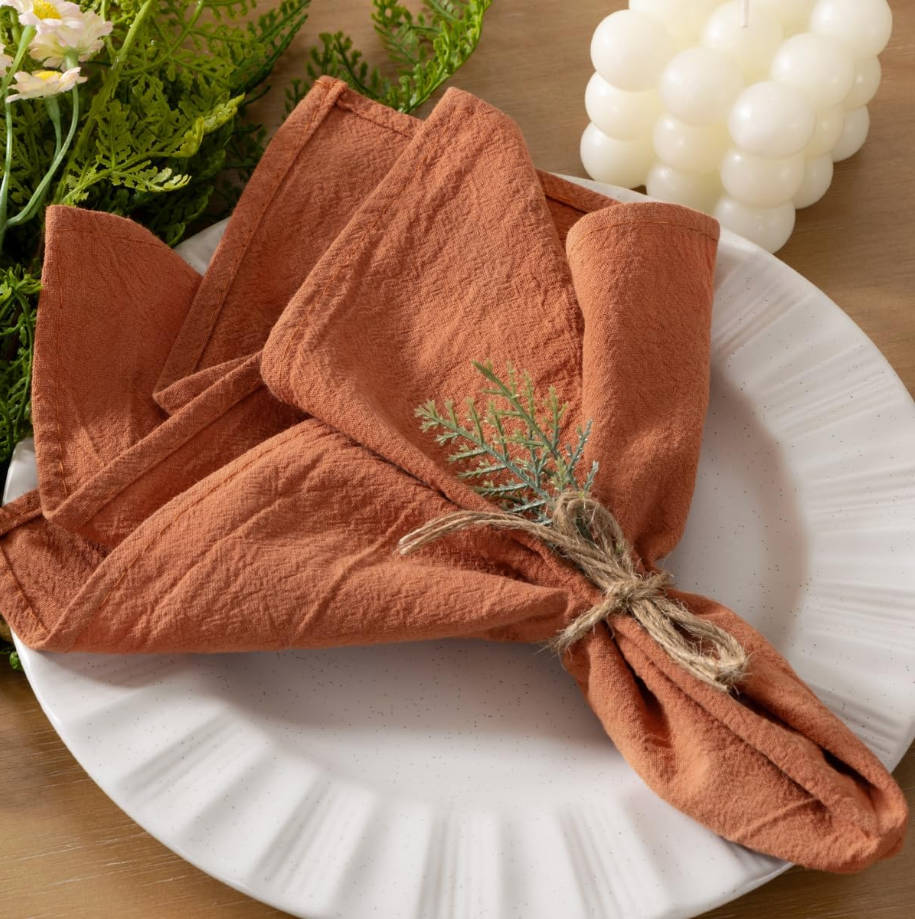 Cloth Napkins Terracotta Fall Summer Washable Reusable Bulk Linen Cotton Napkins Set of 4 17"x17" for Wedding Party Bridal Baby Shower Birthday Dining Table Decorations