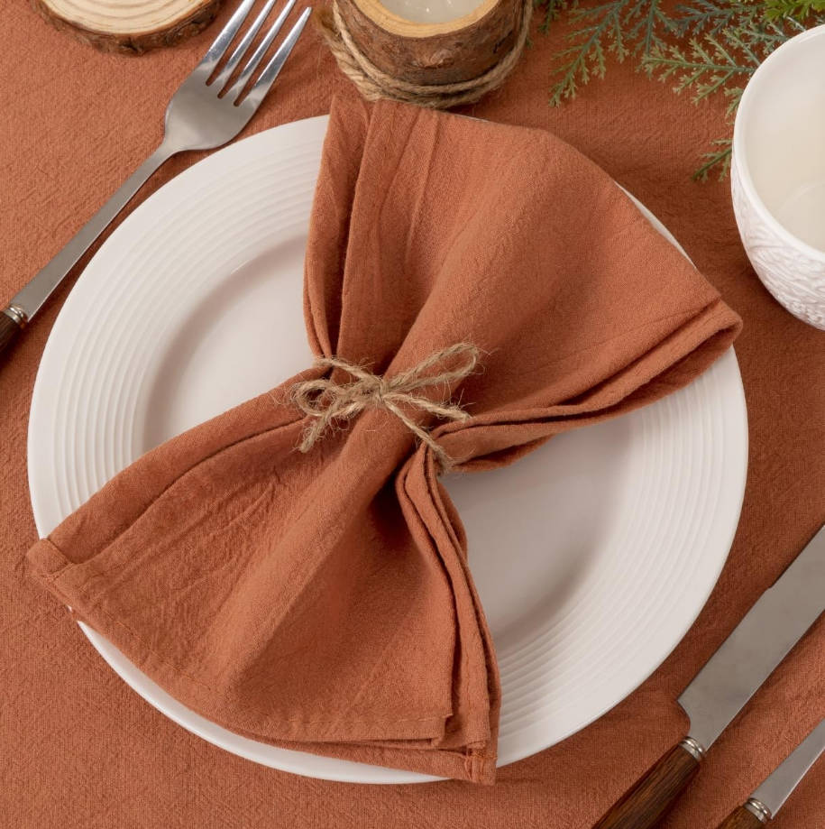 Cloth Napkins Terracotta Fall Summer Washable Reusable Bulk Linen Cotton Napkins Set of 4 17"x17" for Wedding Party Bridal Baby Shower Birthday Dining Table Decorations