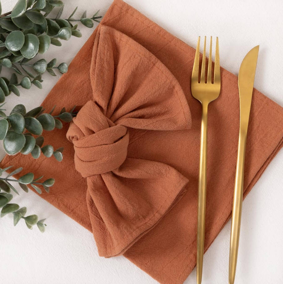 Cloth Napkins Terracotta Fall Summer Washable Reusable Bulk Linen Cotton Napkins Set of 4 17"x17" for Wedding Party Bridal Baby Shower Birthday Dining Table Decorations