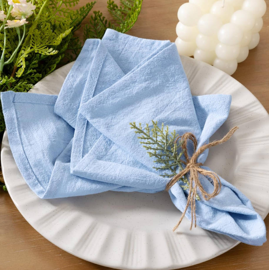 Cloth Napkins Blue Summer Washable Reusable Bulk Linen Cotton Napkins Set of 4 17"x17" for Wedding Party Bridal Baby Shower Birthday Dining Table Decorations
