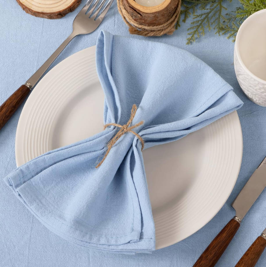 Cloth Napkins Blue Summer Washable Reusable Bulk Linen Cotton Napkins Set of 4 17"x17" for Wedding Party Bridal Baby Shower Birthday Dining Table Decorations