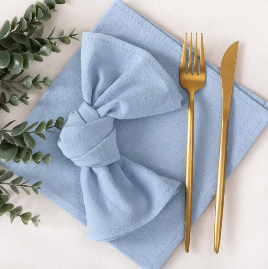 Cloth Napkins Blue Summer Washable Reusable Bulk Linen Cotton Napkins Set of 4 17"x17" for Wedding Party Bridal Baby Shower Birthday Dining Table Decorations