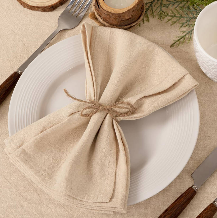 Cloth Napkins Champagne Summer Washable Reusable Bulk Linen Cotton Napkins Set of 4 17"x17" for Wedding Party Bridal Baby Shower Birthday Dining Table Decorations