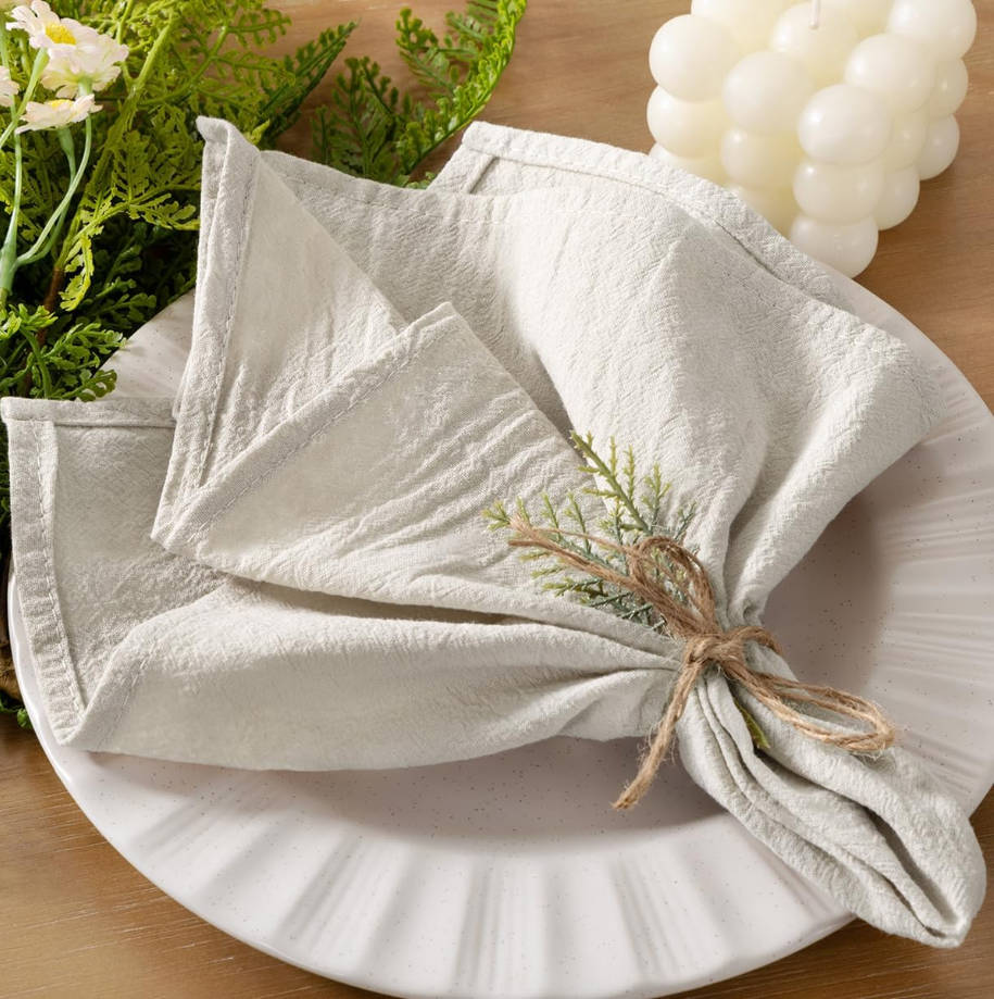 Cloth Napkins Beige Summer Washable Reusable Bulk Linen Cotton Napkins Set of 4 17"x17" for Wedding Party Bridal Baby Shower Birthday Dining Table Decorations