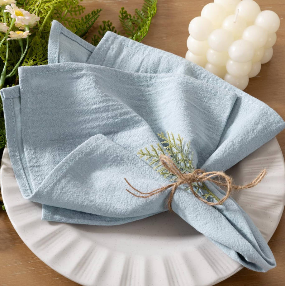 Cloth Napkins Grey Blue Summer Washable Reusable Bulk Linen Cotton Napkins Set of 4 17"x17" for Wedding Party Bridal Baby Shower Birthday Dining Table Decorations