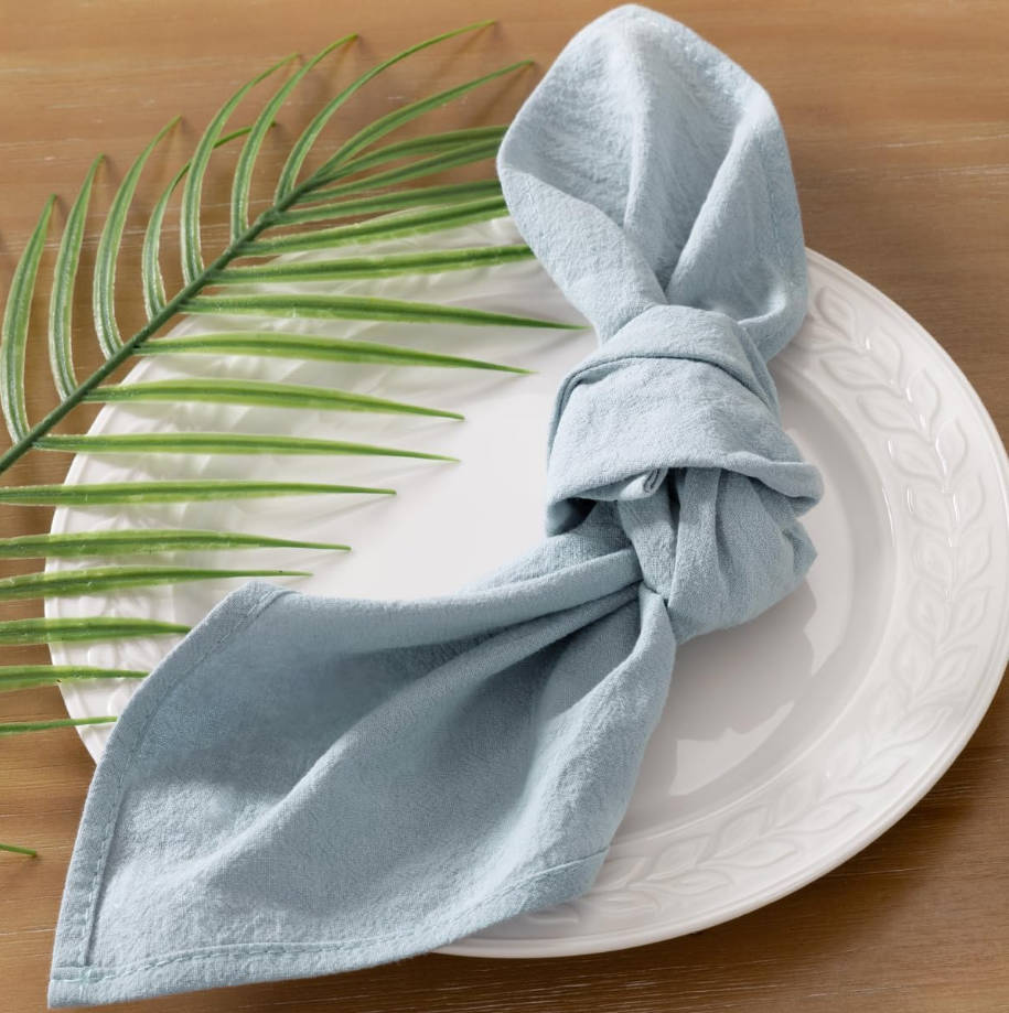 Cloth Napkins Grey Blue Summer Washable Reusable Bulk Linen Cotton Napkins Set of 4 17"x17" for Wedding Party Bridal Baby Shower Birthday Dining Table Decorations