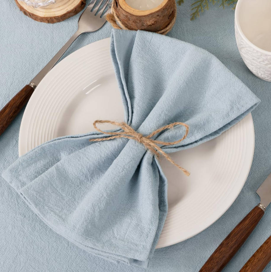 Cloth Napkins Grey Blue Summer Washable Reusable Bulk Linen Cotton Napkins Set of 4 17"x17" for Wedding Party Bridal Baby Shower Birthday Dining Table Decorations