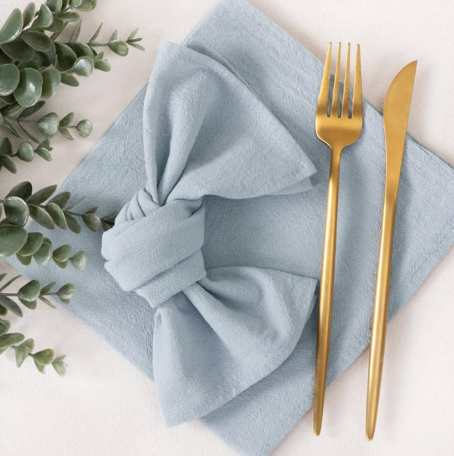 Cloth Napkins Grey Blue Summer Washable Reusable Bulk Linen Cotton Napkins Set of 4 17"x17" for Wedding Party Bridal Baby Shower Birthday Dining Table Decorations