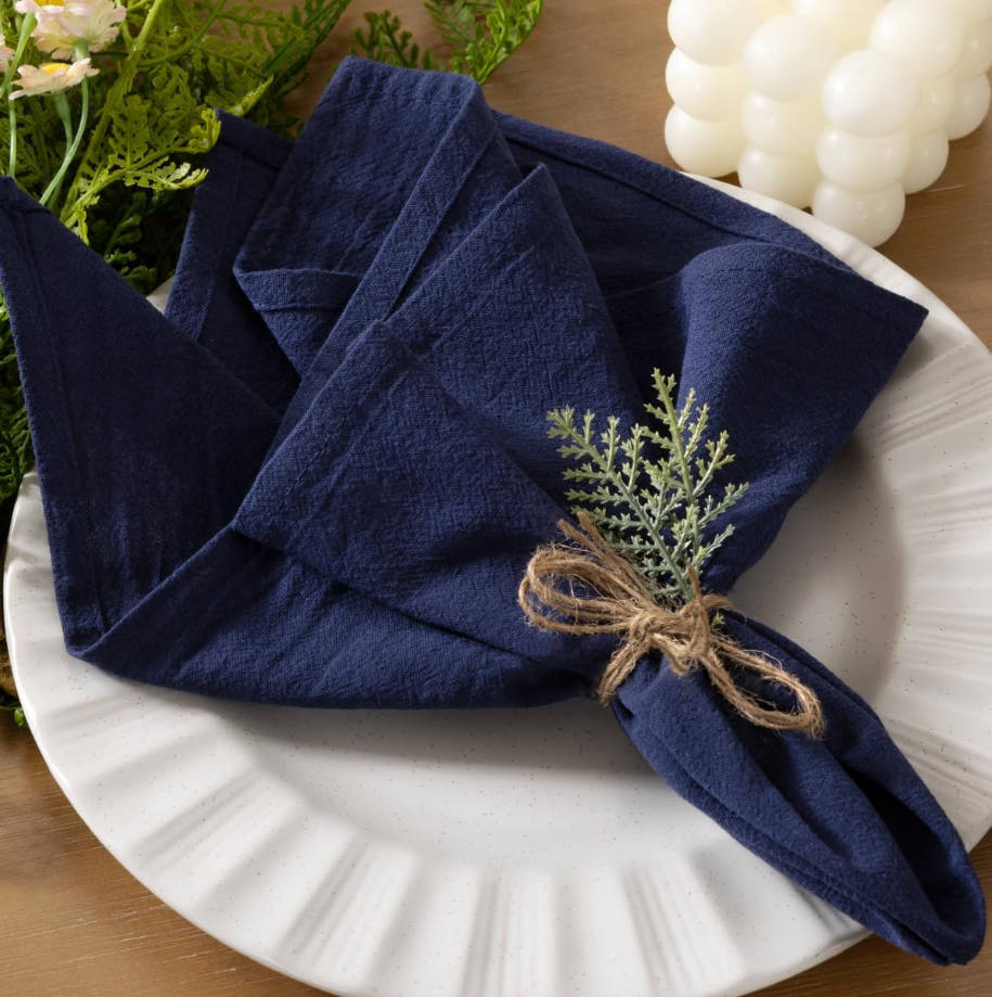Cloth Napkins Navy Blue Summer Washable Reusable Bulk Linen Cotton Napkins Set of 4 17"x17" for Wedding Party Bridal Baby Shower Birthday Dining Table Decorations