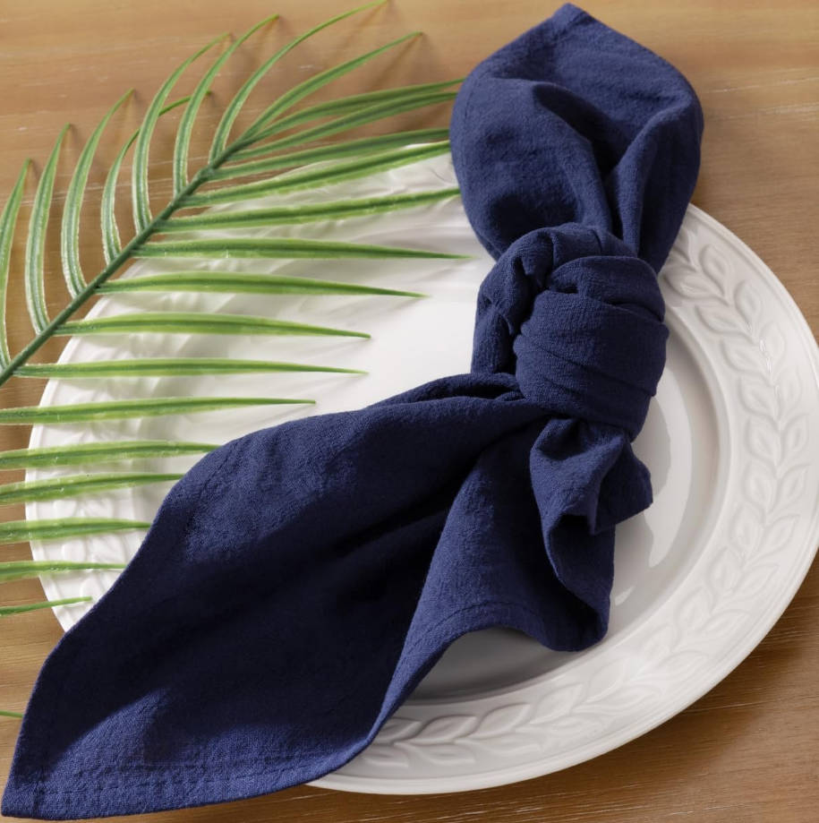 Cloth Napkins Navy Blue Summer Washable Reusable Bulk Linen Cotton Napkins Set of 4 17"x17" for Wedding Party Bridal Baby Shower Birthday Dining Table Decorations