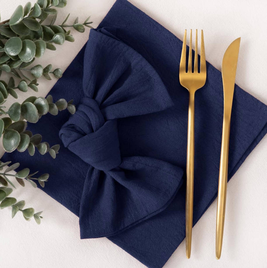 Cloth Napkins Navy Blue Summer Washable Reusable Bulk Linen Cotton Napkins Set of 4 17"x17" for Wedding Party Bridal Baby Shower Birthday Dining Table Decorations