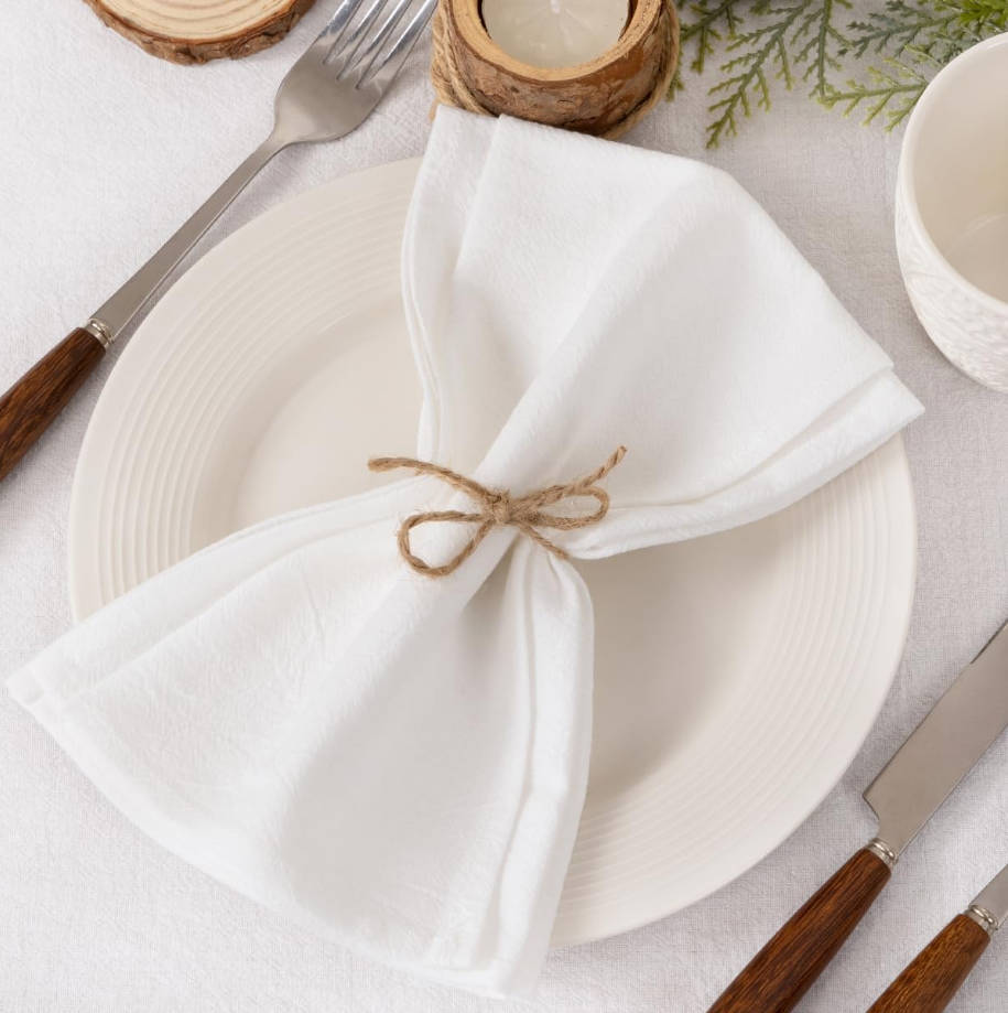 Cloth Napkins White Ivory Summer Washable Reusable Bulk Linen Cotton Napkins Set of 4 17"x17" for Wedding Party Bridal Baby Shower Birthday Dining Table Decorations