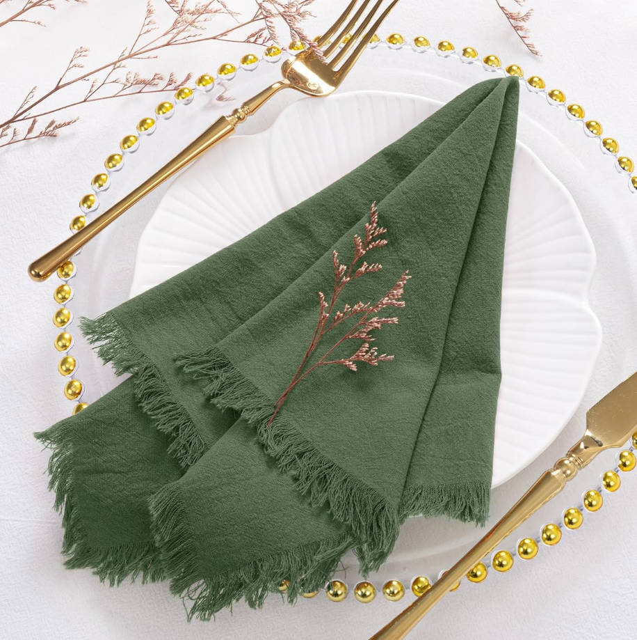 Linen Napkins Green Easter Spring Cloth Napkins Bulk Washable Cotton Napkins Set of 6 17"x17" for Wedding Party Bridal Baby Shower Birthday Table Decorations