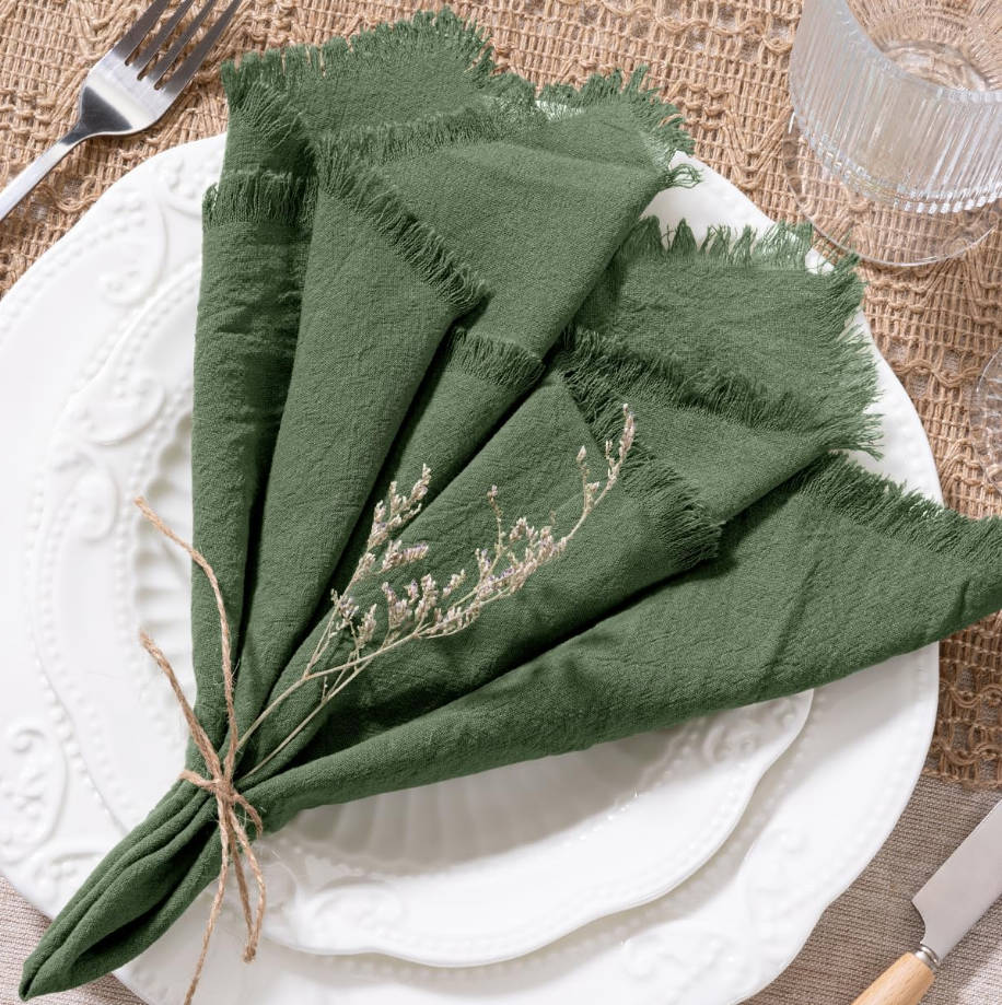 Linen Napkins Green Easter Spring Cloth Napkins Bulk Washable Cotton Napkins Set of 6 17"x17" for Wedding Party Bridal Baby Shower Birthday Table Decorations