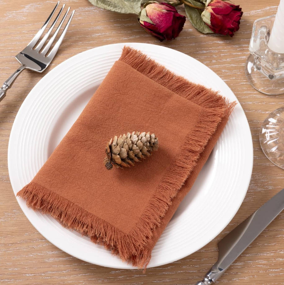 Linen Napkins Terracotta Easter Spring Cloth Napkins Bulk Washable Cotton Napkins Set of 6 17"x17" for Wedding Party Bridal Baby Shower Birthday Table Decorations
